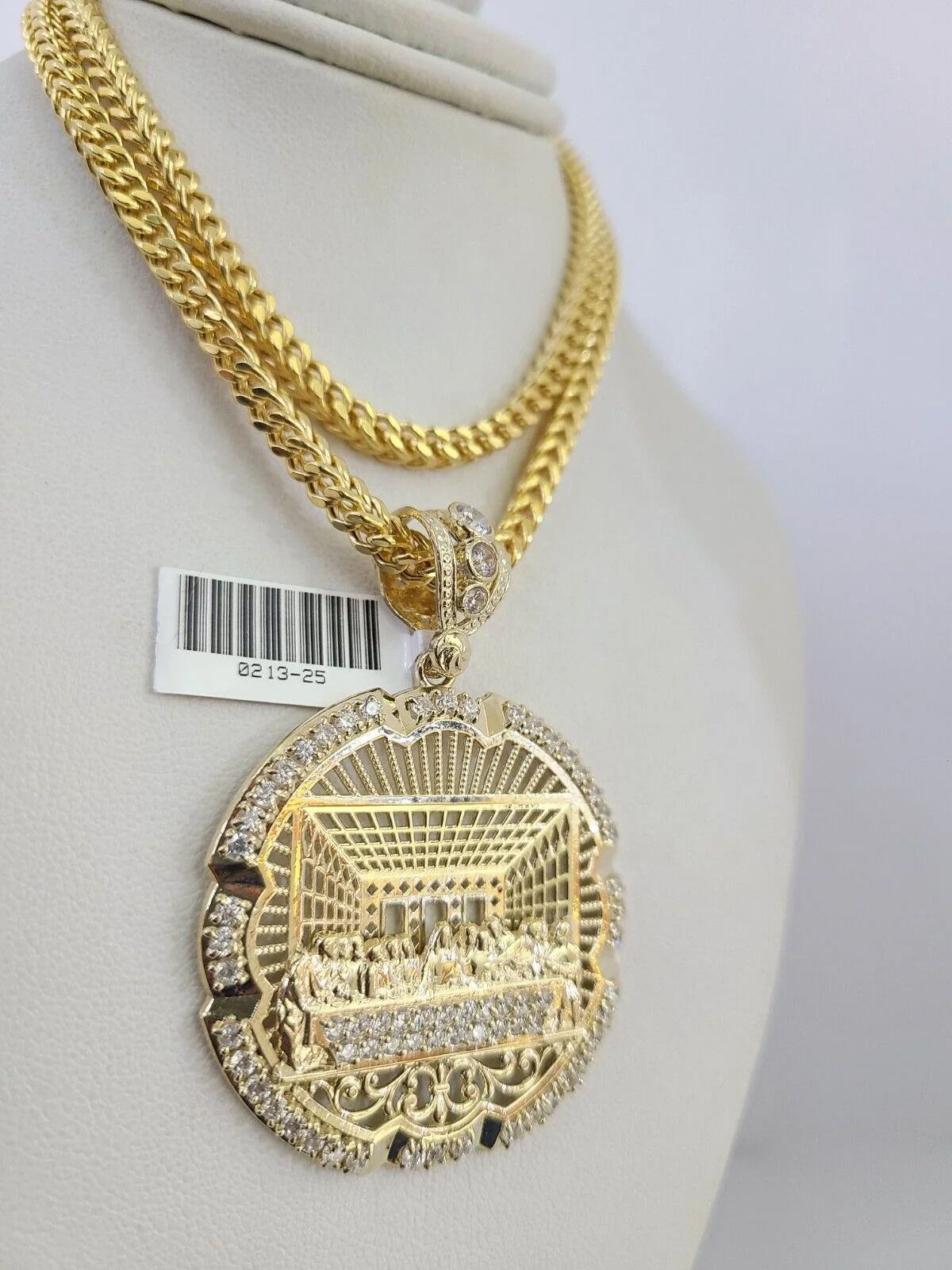 10k Yellow Gold Franco Chain Last Supper Charm Pendant 4mm 18-28 Inches Necklace - Image 3