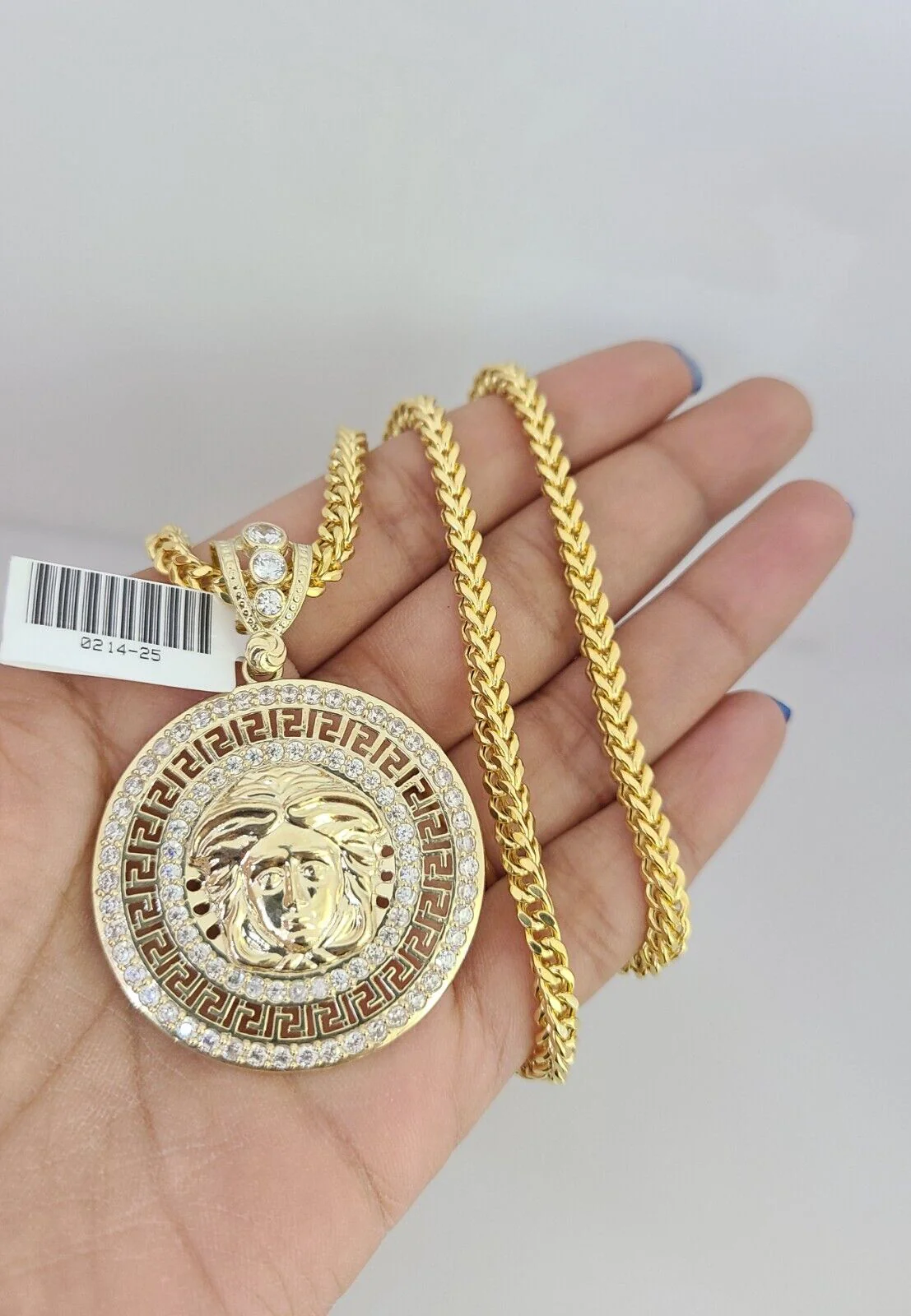 10k Yellow Gold Franco Chain Medusa Head Charm Pendant 4mm 18-28 Inch Necklace - Image 2