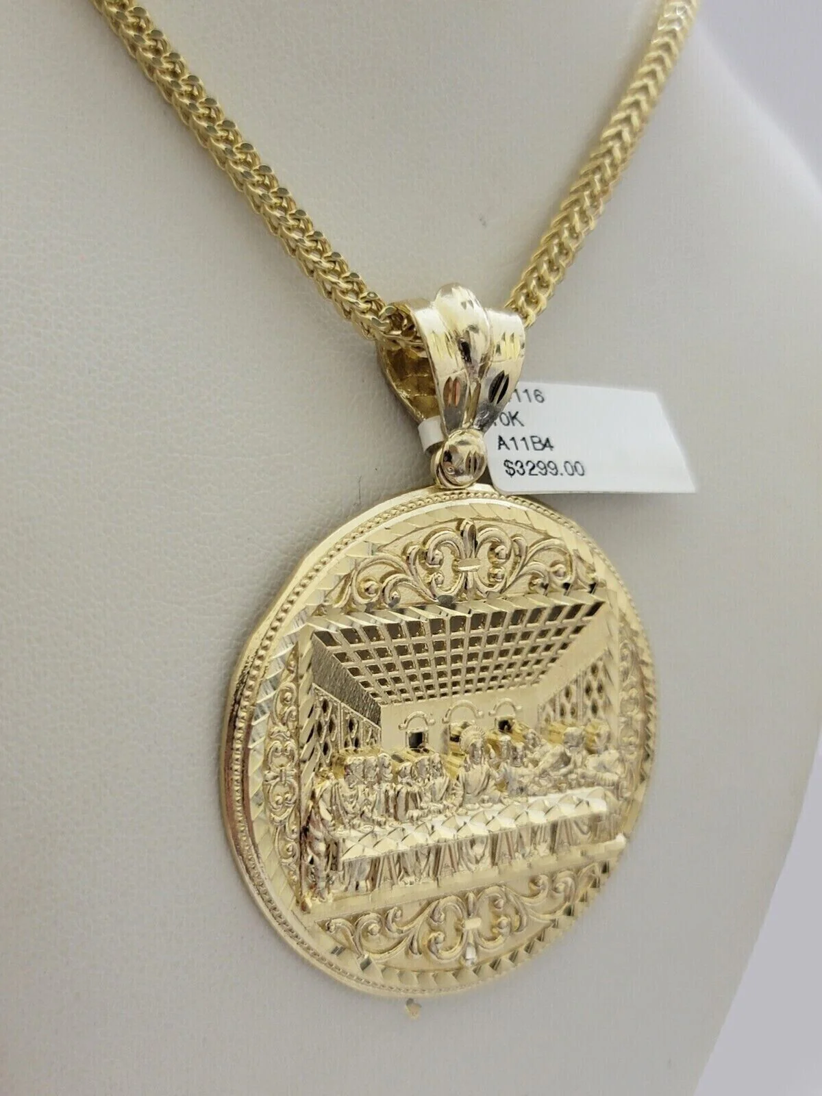 10k Yellow Gold Franco Chain Necklace Last Supper Charm Pendant 3mm 18"-26" Inch - Image 10