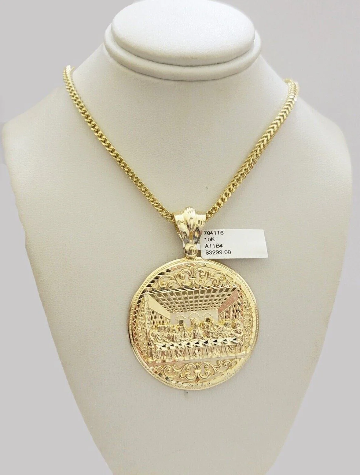 10k Yellow Gold Franco Chain Necklace Last Supper Charm Pendant 3mm 18"-26" Inch - Image 6