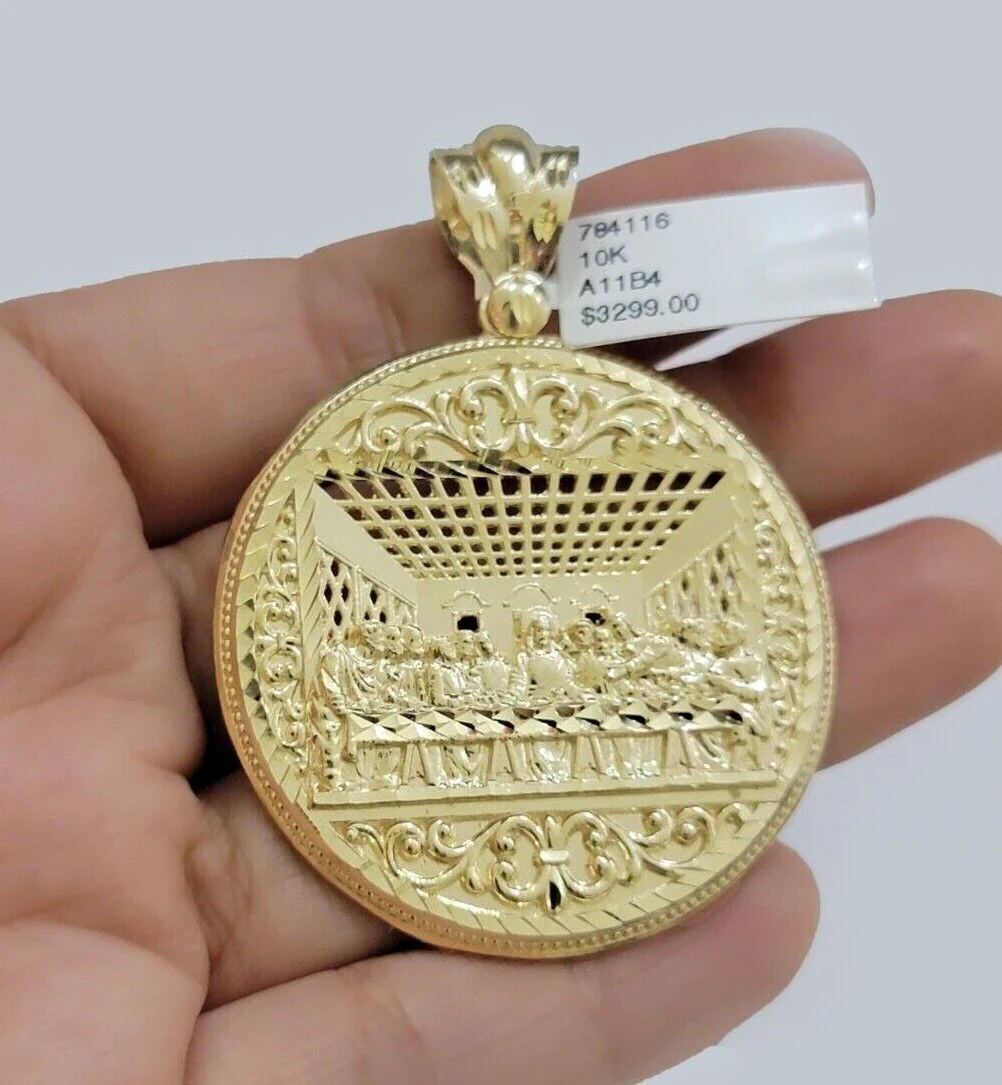 10k Yellow Gold Franco Chain Necklace Last Supper Charm Pendant 3mm 20"Inch 10kt - Image 13