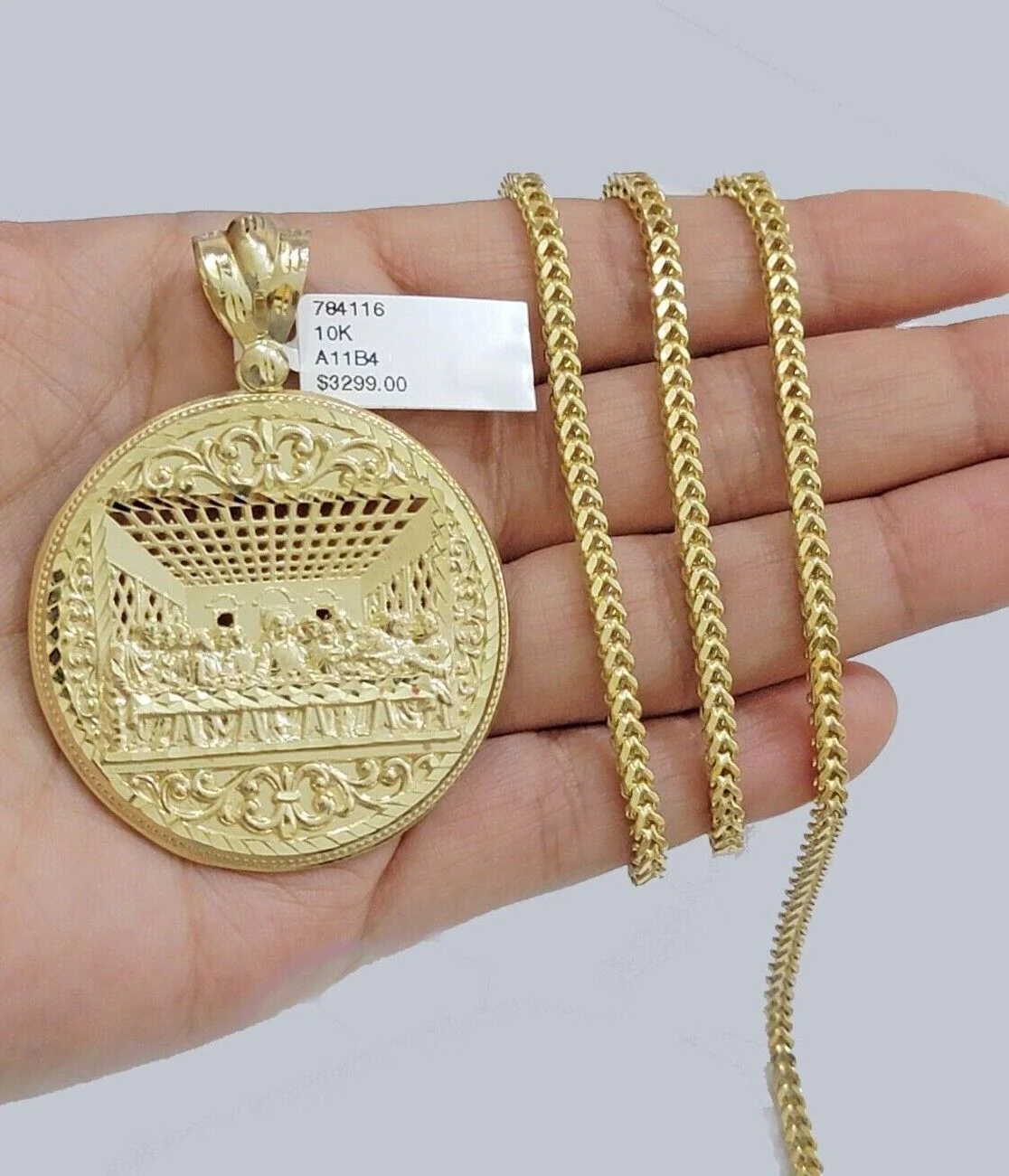 10k Yellow Gold Franco Chain Necklace Last Supper Charm Pendant 3mm 20"Inch 10kt - Image 8