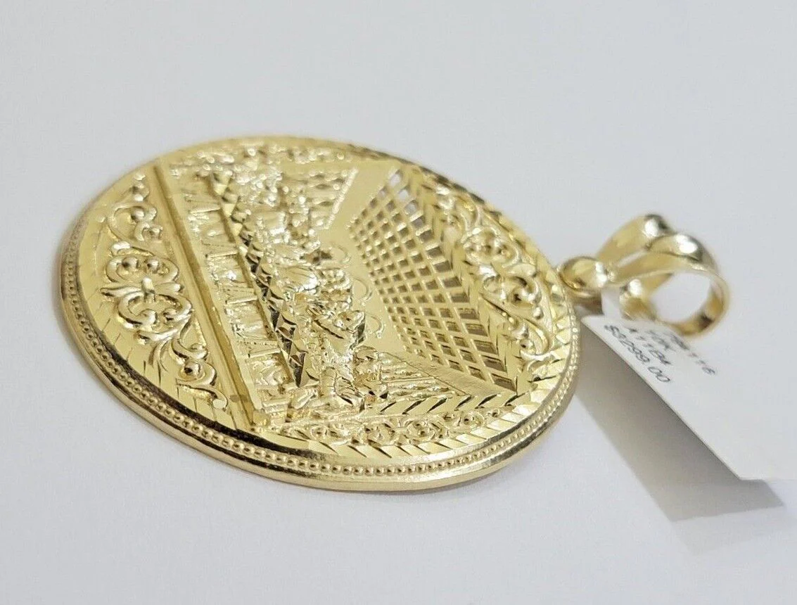 10k Yellow Gold Franco Chain Necklace Last Supper Charm Pendant 3mm 24"Inch 10kt - Image 14