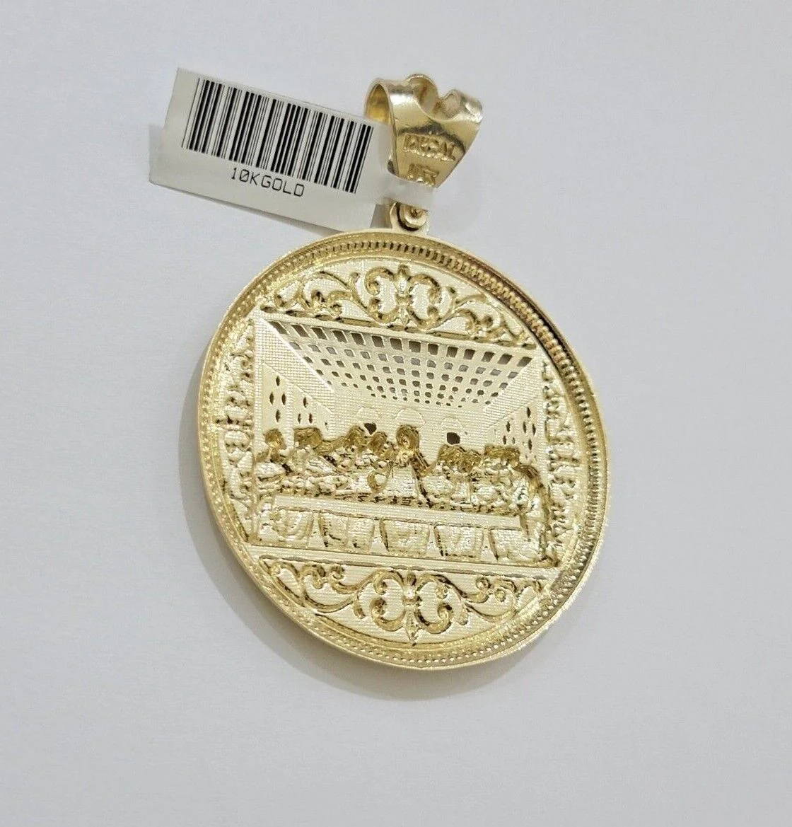 10k Yellow Gold Franco Chain Necklace Last Supper Charm Pendant 3mm 24"Inch 10kt - Image 4