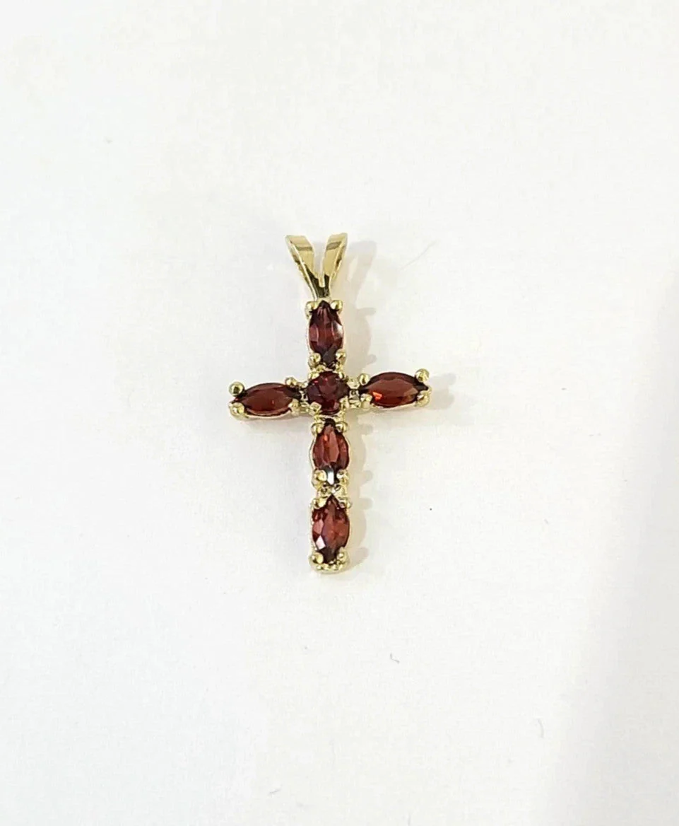 10K Yellow Gold Franco Chain Red CZ Cross Pendant Necklace 1mm 16 18 20 22 Women - Image 4