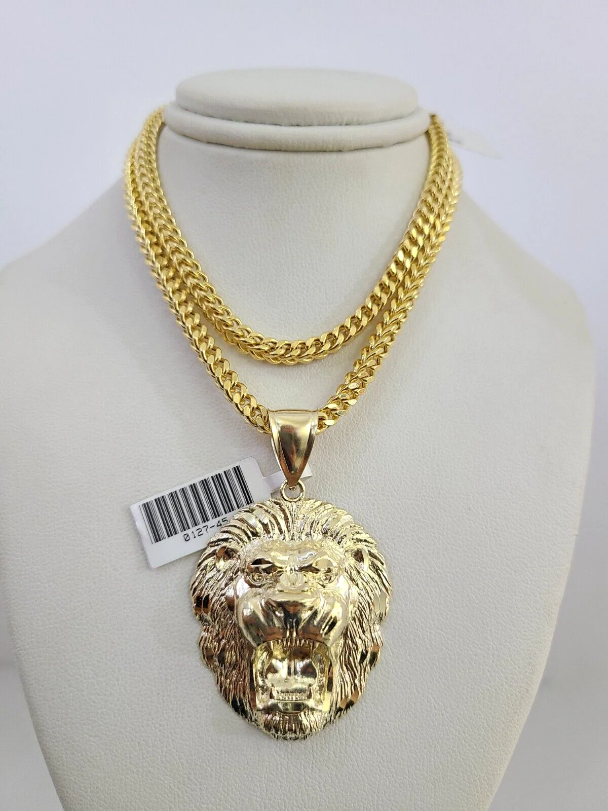 10k Yellow Gold Franco Chain Roaring Lion Charm Pendant 4mm 18-28 Inch Necklace