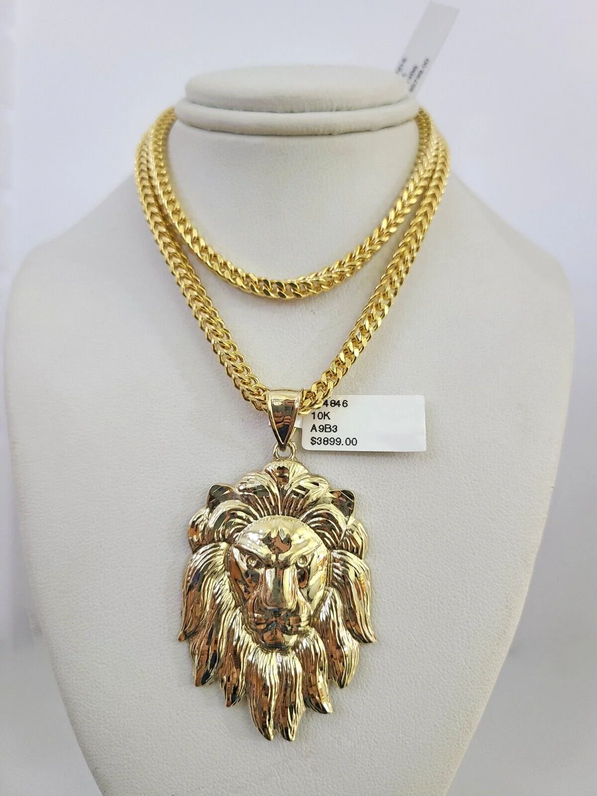 10k Yellow Gold Franco Chain Roaring Lion Charm Pendant 4mm 18-28 Inch Necklace