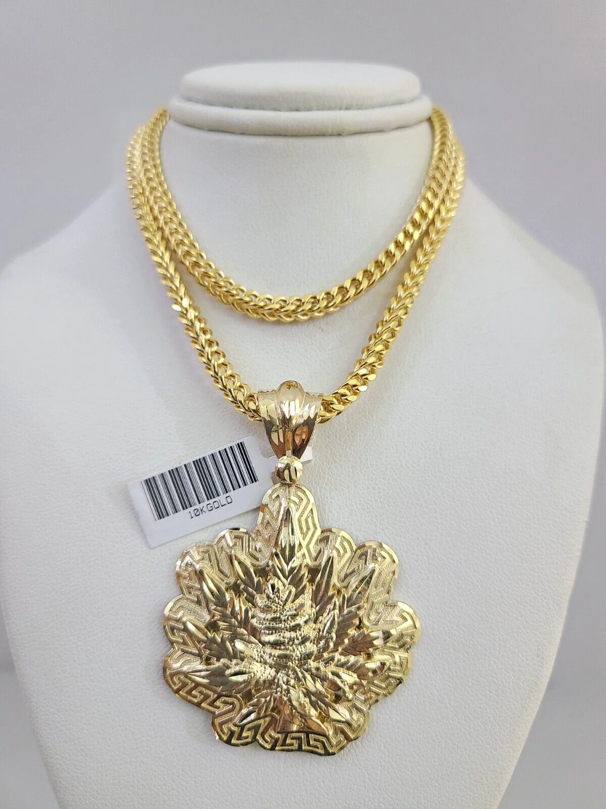 10k Yellow Gold Franco Chain Weed Leaf Charm Pendant 4mm 18-28 Inch Necklace - Image 5