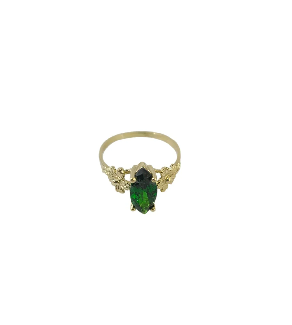 10k Yellow Gold Green Marquise Ring CZ Flower Floral Dainty Women Statement - Image 3