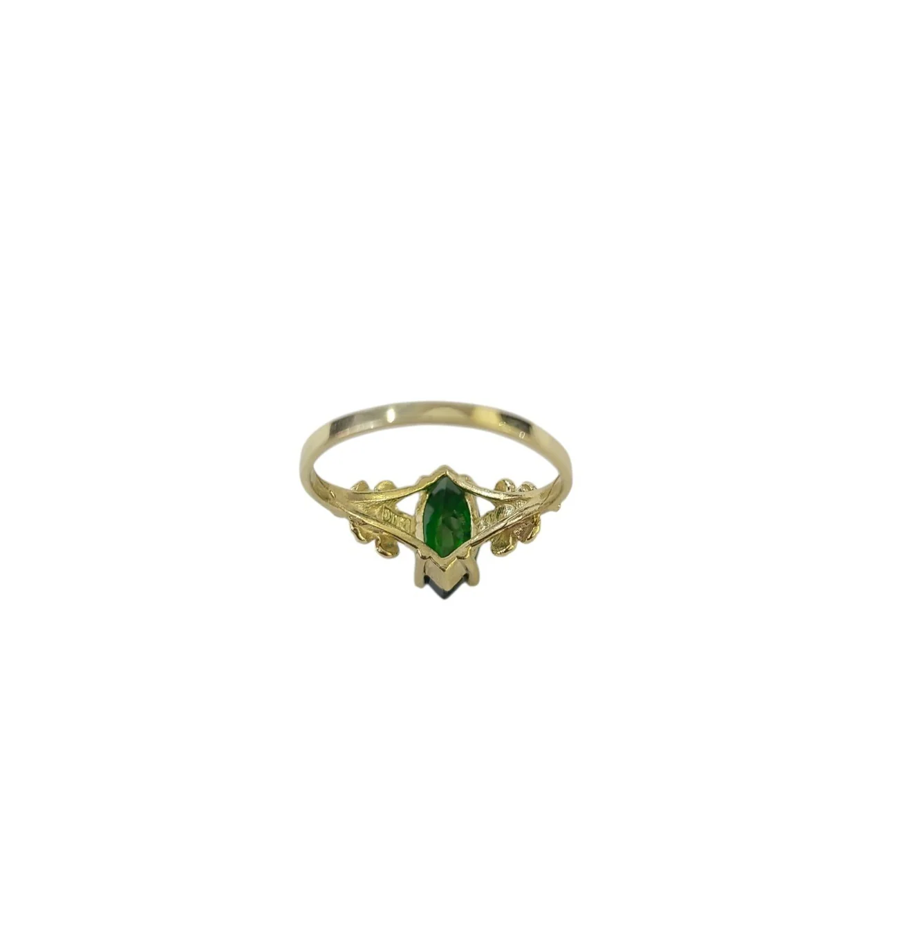 10k Yellow Gold Green Marquise Ring CZ Flower Floral Dainty Women Statement - Image 6
