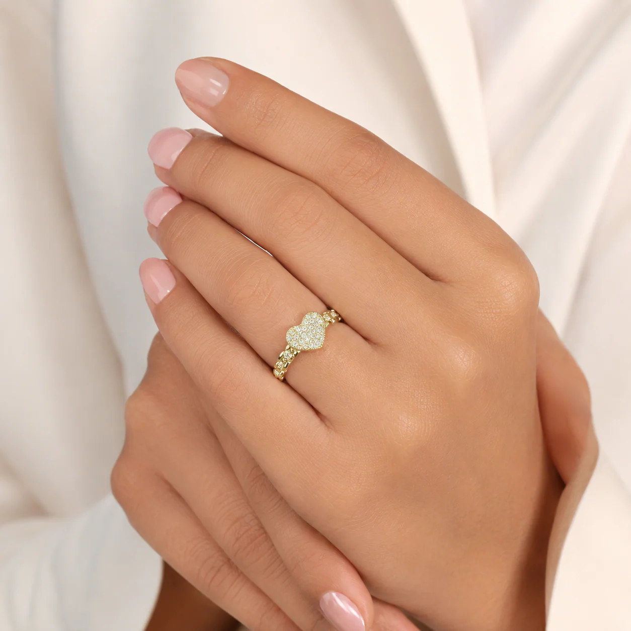 10k Yellow Gold Heart Ring CZ Stone Promise Engagement Wedding Women Ladies