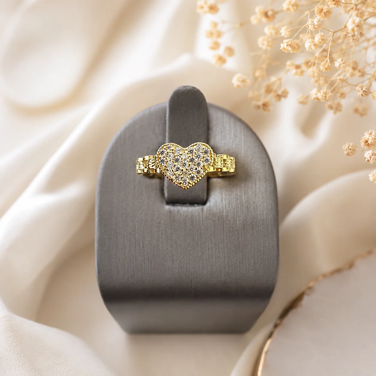 10k Yellow Gold Heart Ring CZ Stone Promise Engagement Wedding Women Ladies - Image 2