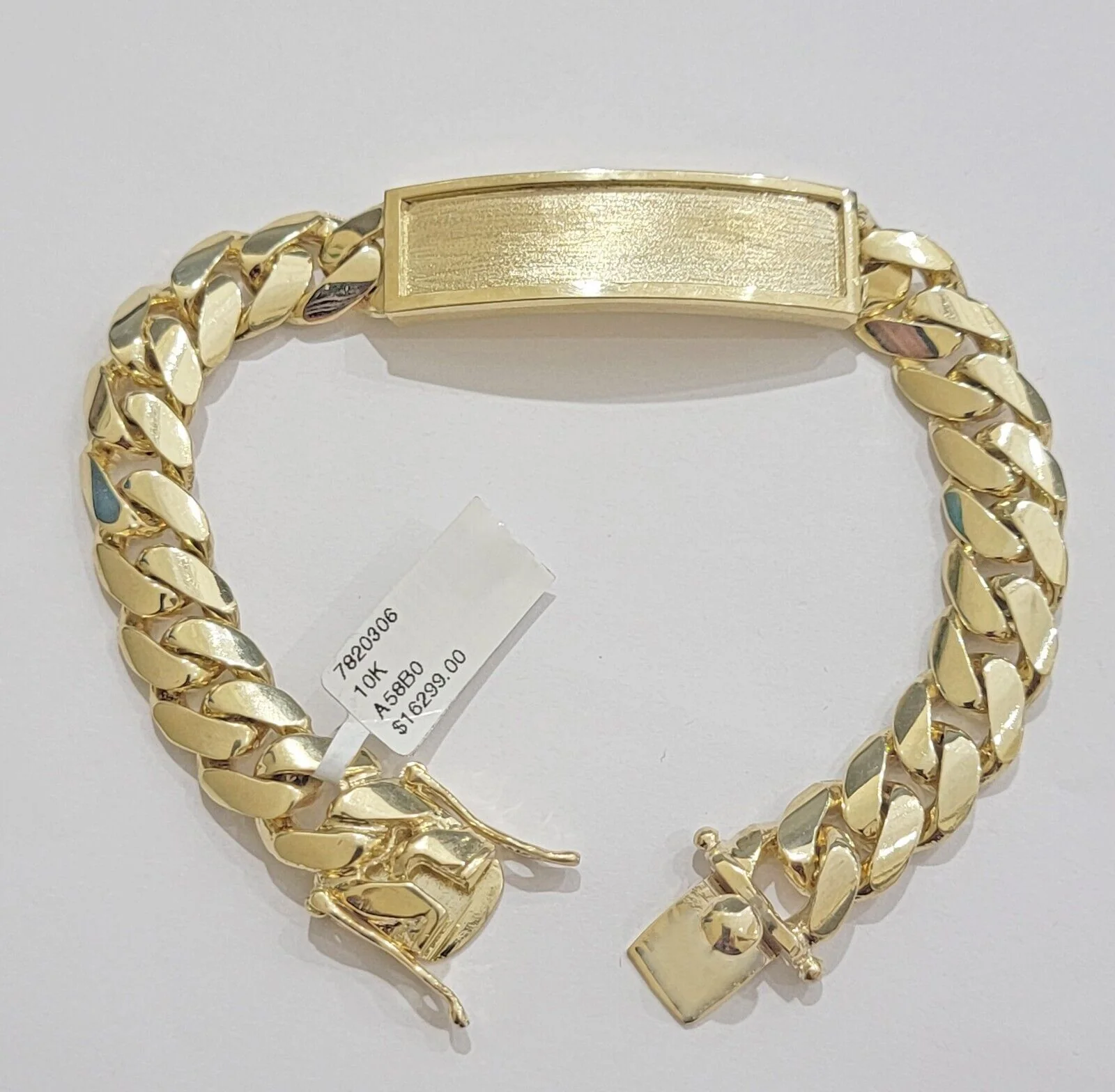 10k Yellow Gold ID Bracelet Miami Cuban Solid link 12mm Name Plate 8.5" Box Lock