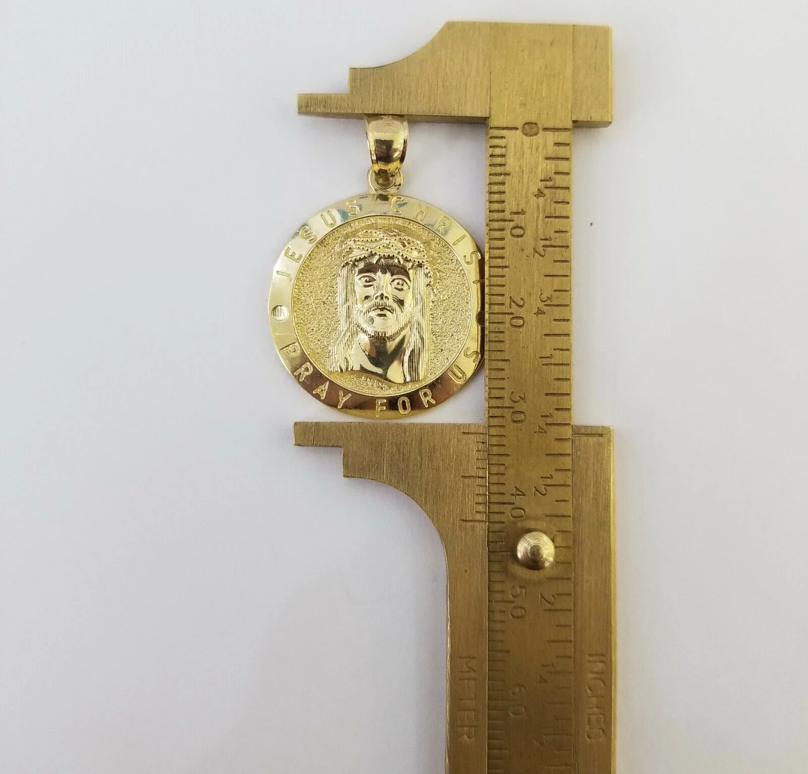 10k Yellow Gold Jesus Christ Charm Pendant Round 1.2" 10kt Real Gold Men Women - Image 3