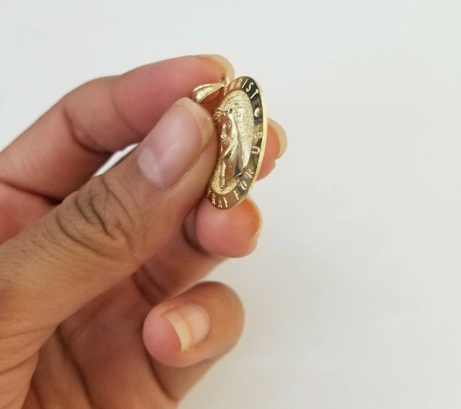 10k Yellow Gold Jesus Christ Charm Pendant Round 1.2" 10kt Real Gold Men Women - Image 7