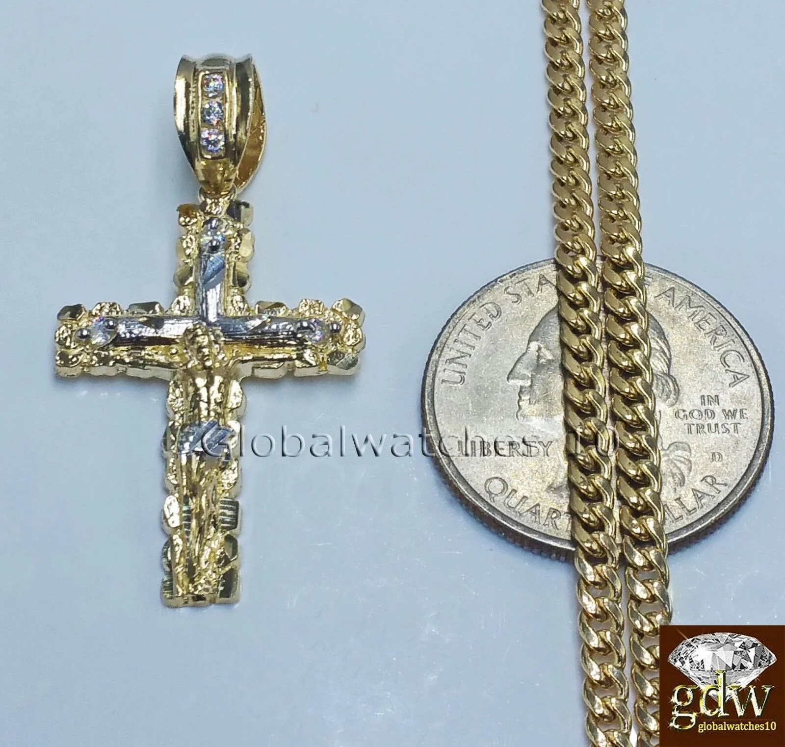 10k Yellow Gold Jesus Cross Charm Pendant 10K 22" Miami Cuban Chain SET Real - Image 3
