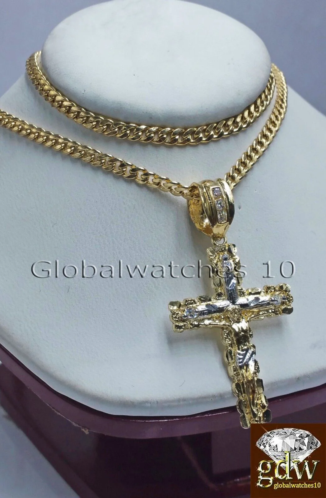10k Yellow Gold Jesus Cross Charm Pendant 10K 24" Miami Cuban Chain SET Real - Image 5