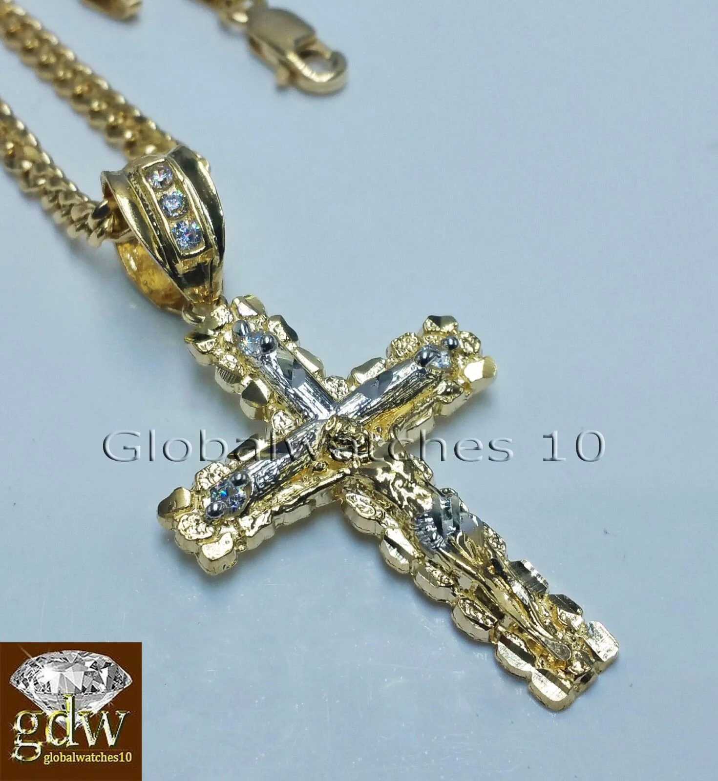 10k Yellow Gold Jesus Cross Charm Pendant 10K 24" Miami Cuban Chain SET Real - Image 6