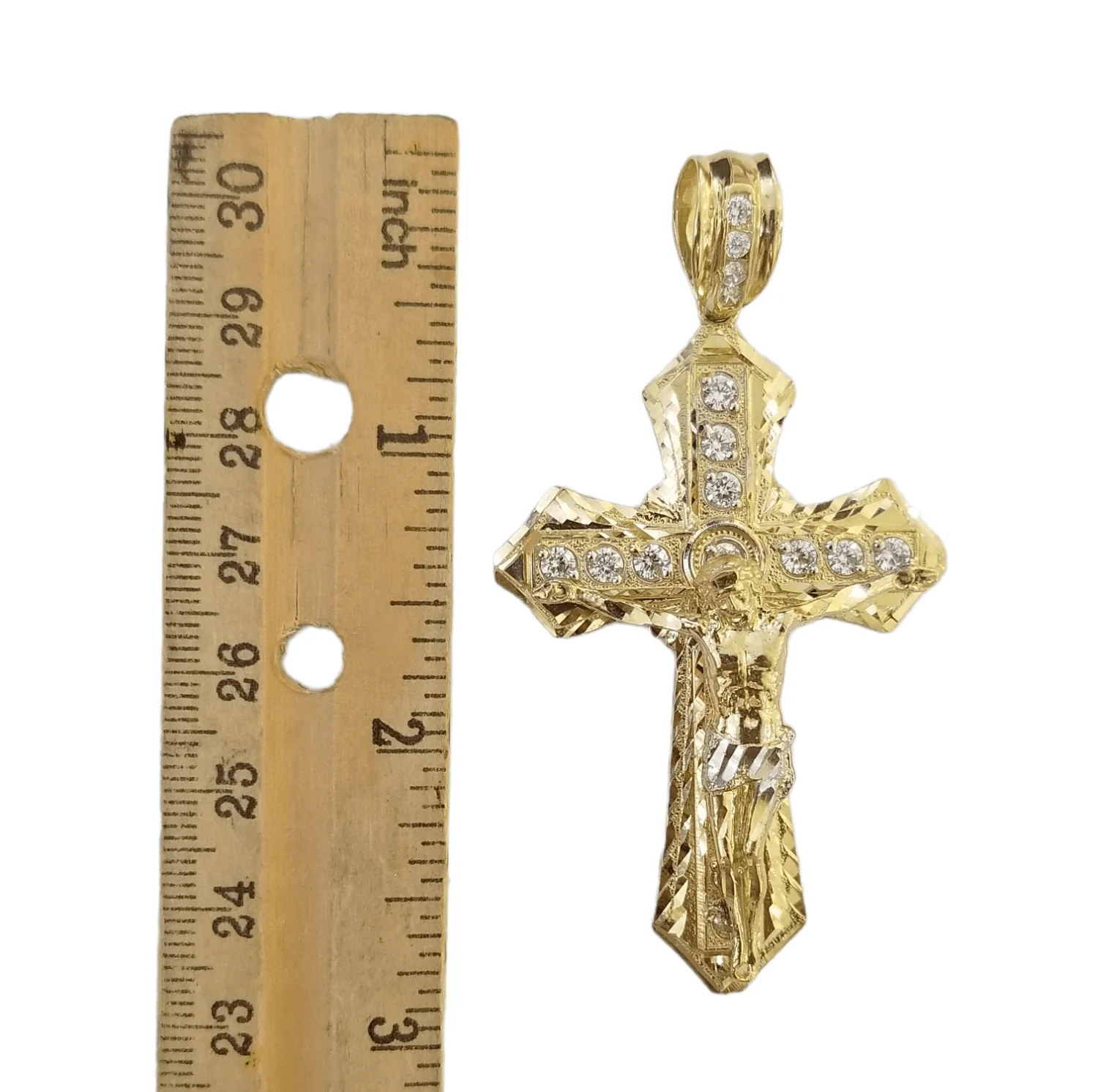 10K Yellow Gold Jesus Cross Pendent 5mm  20" 22"24"26"28" Inch Miami Cuban Chain - Image 3