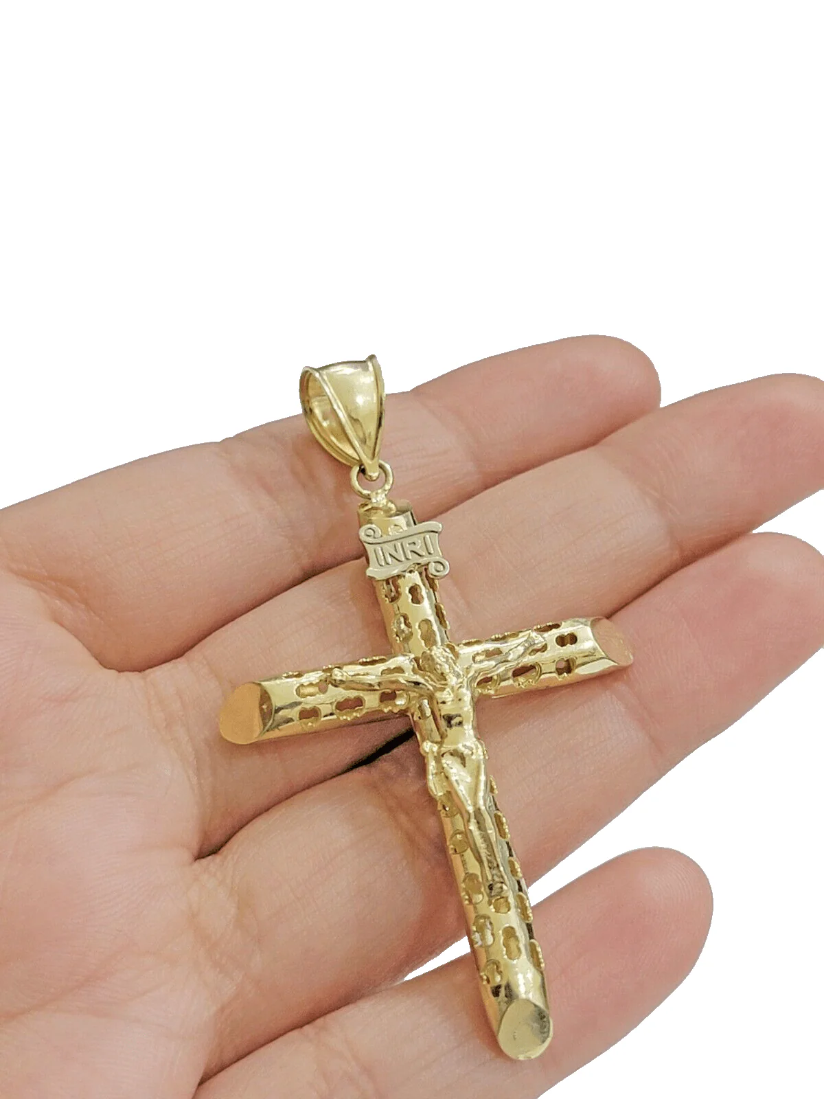 10k Yellow Gold Jesus Crucifix Cross Charm Pendant 2.5'' Inch Real 10kt Men