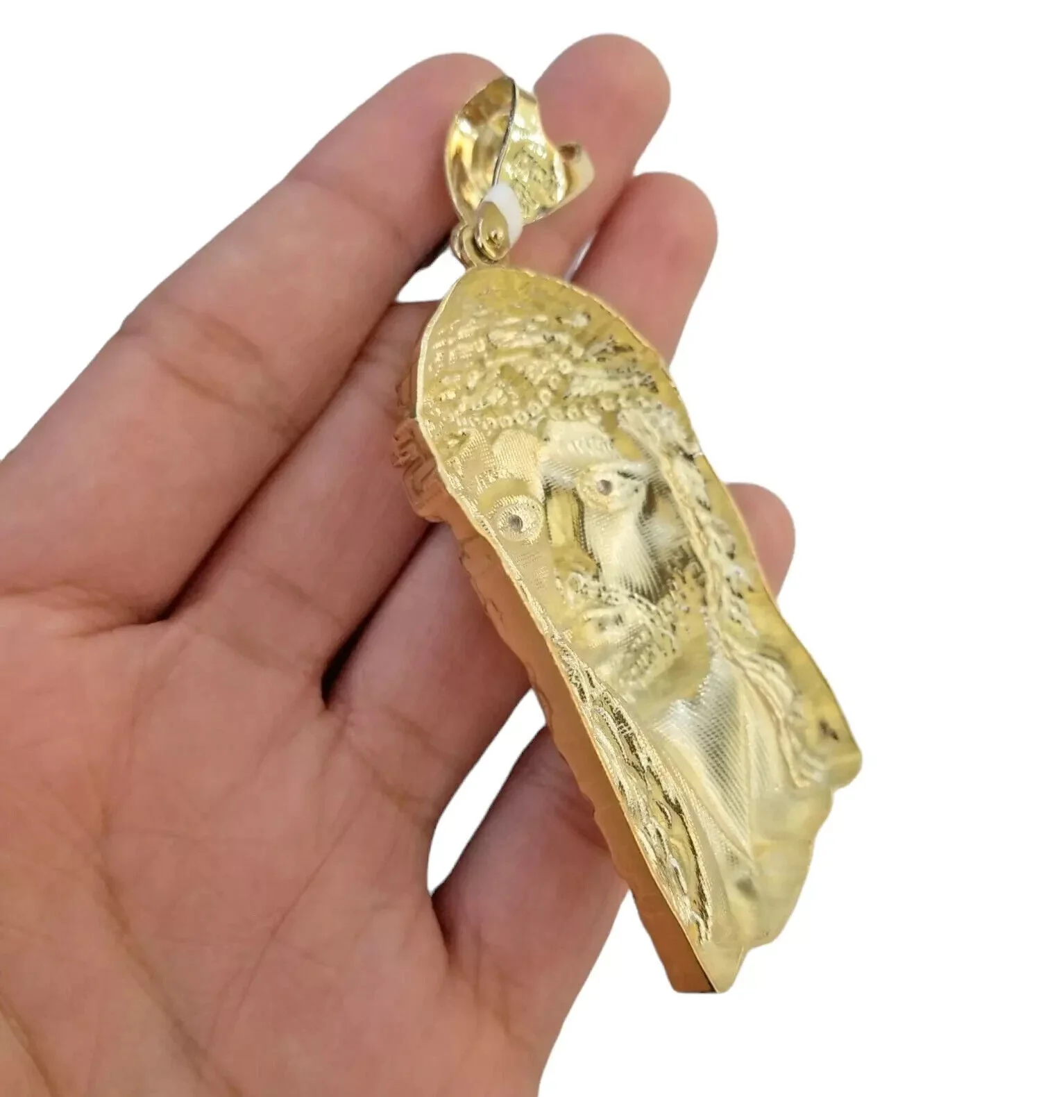10K Yellow Gold Jesus Head Pendent Charm 4 Inch Long For Men's Chain Real 10kt - Image 4