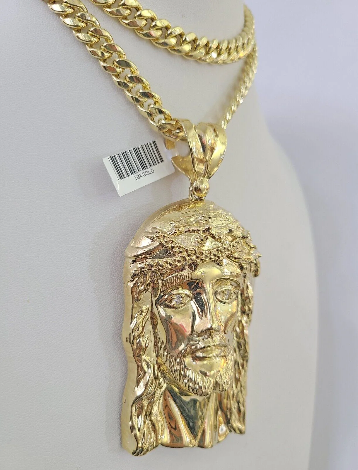 10K Yellow Gold Jesus Head Pendent Charm 4 Inch Long For Men's Chain Real 10kt - Image 5