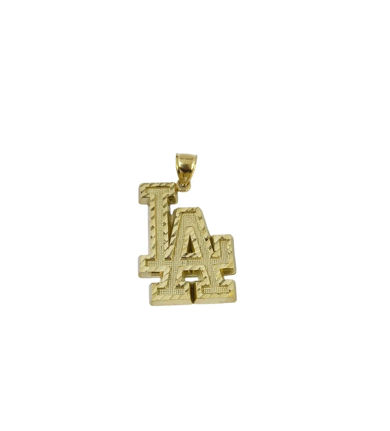 10K Yellow Gold LA Logo Pendant Charm Mens Los Angeles Diamond Cut Finish - Image 5