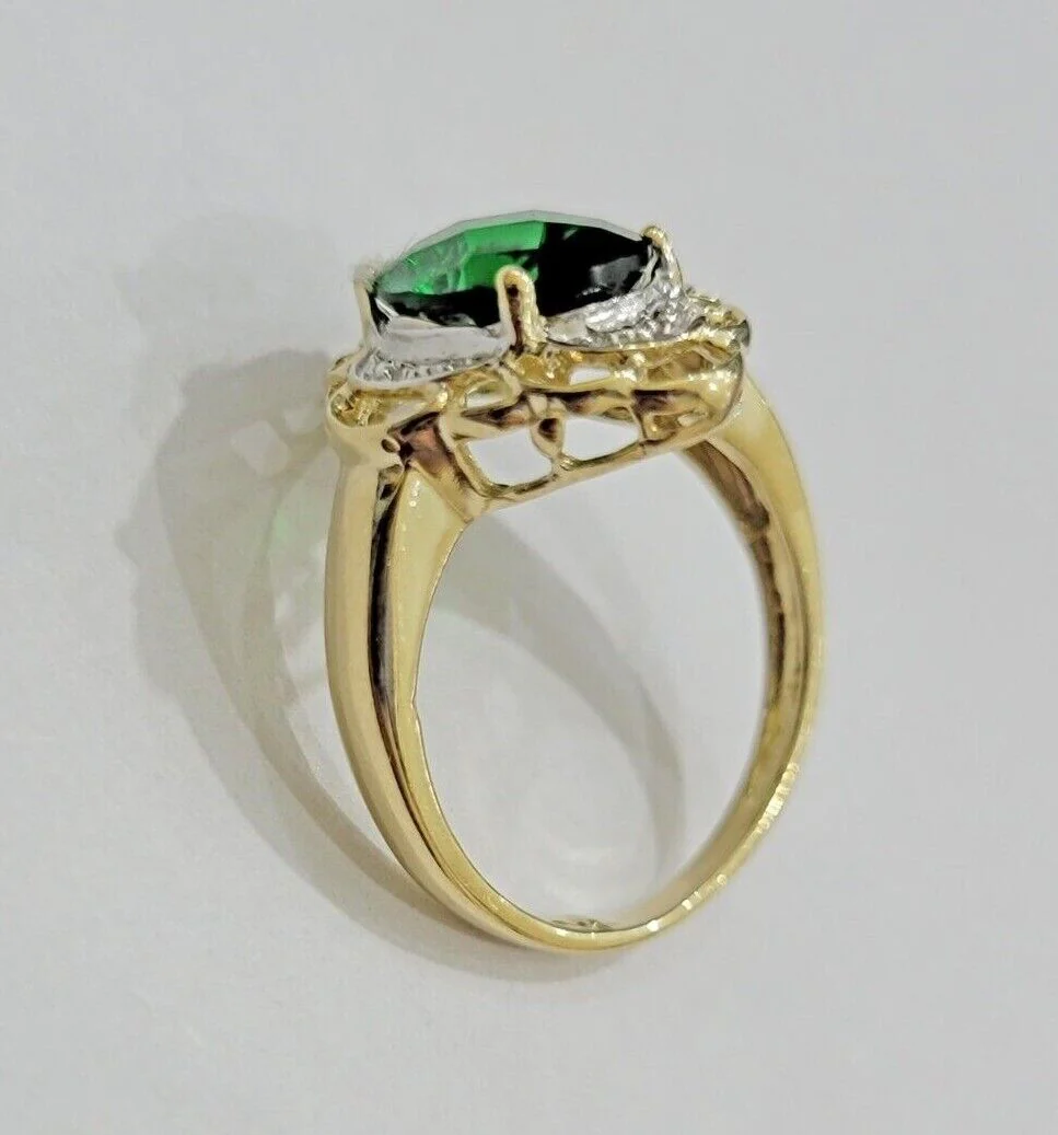 10k Yellow Gold Ladies Green Ring Women's Casual Band SALE Real 10kt Brand New - Image 3