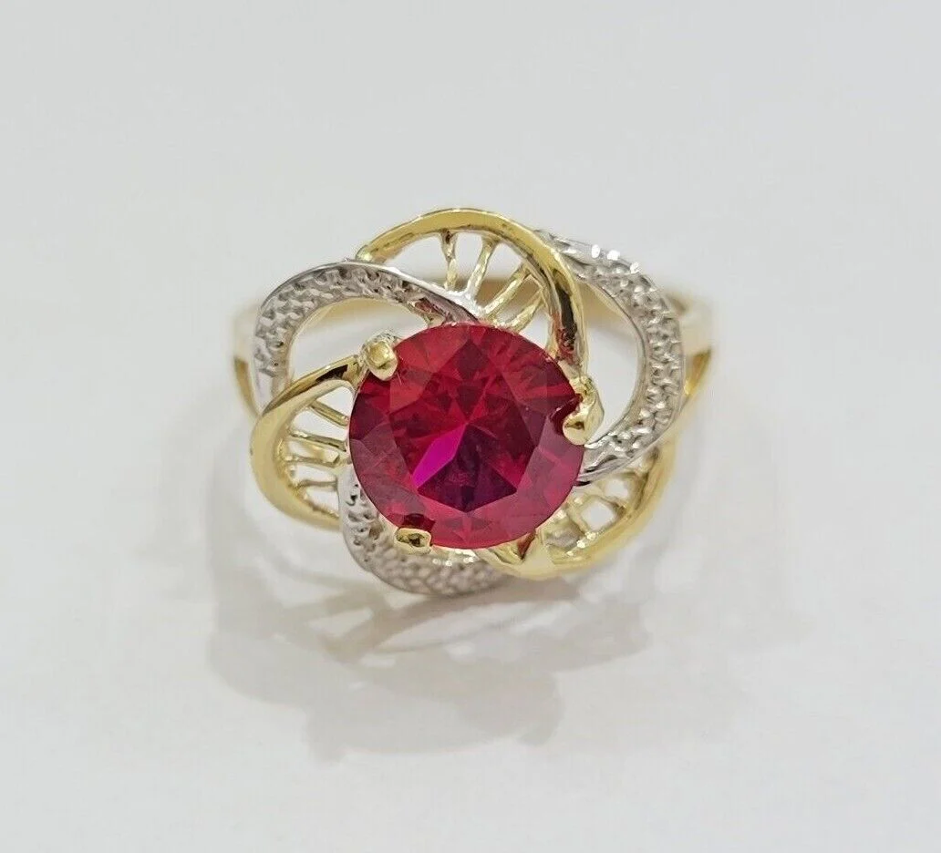10k Yellow Gold Ladies Ruby Red Ring Womens Casual Band SALE Real 10kt Brand New - Image 10
