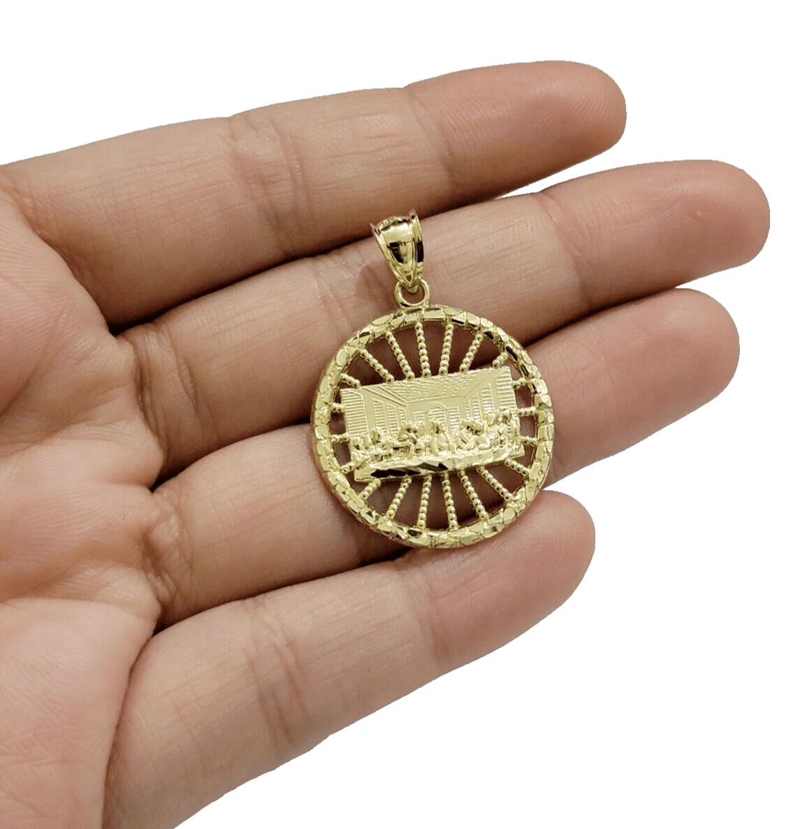 10k Yellow Gold Last Supper Charm Miami Cuban Chain 18'' 10kt Pendant Necklace - Image 3