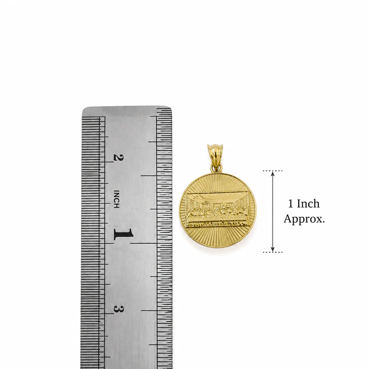 10K Yellow Gold Last Supper Pendant Charm Round 1" Nugget Design Unisex - Image 2