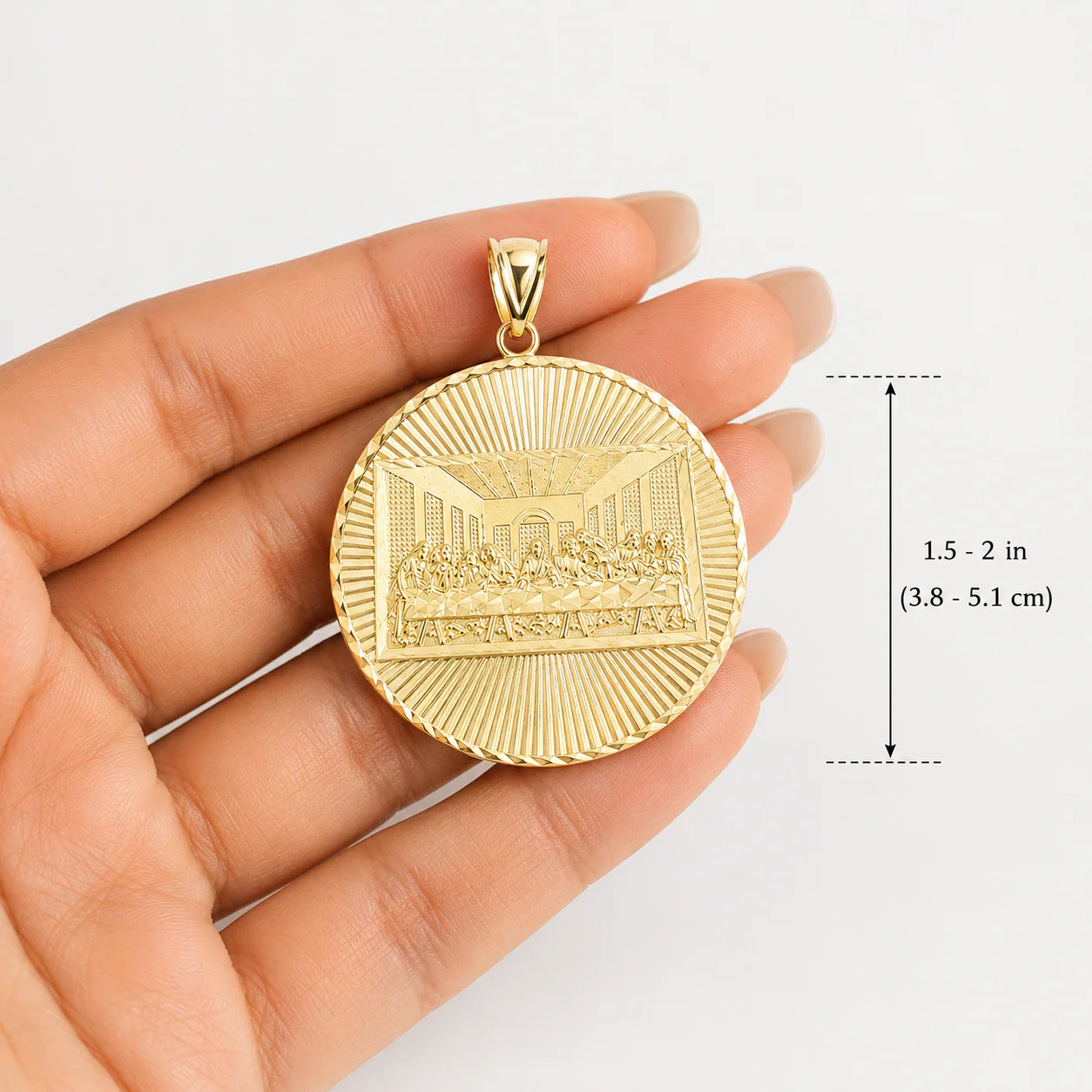 10K Yellow Gold Last Supper Pendant Charm Round Nugget Design 1.5-2 Inch
