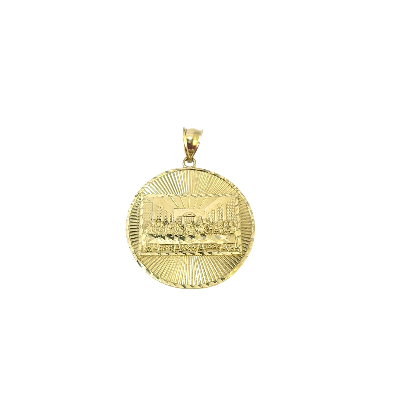 10K Yellow Gold Last Supper Pendant Charm Round Nugget Design 1.5-2 Inch - Image 2