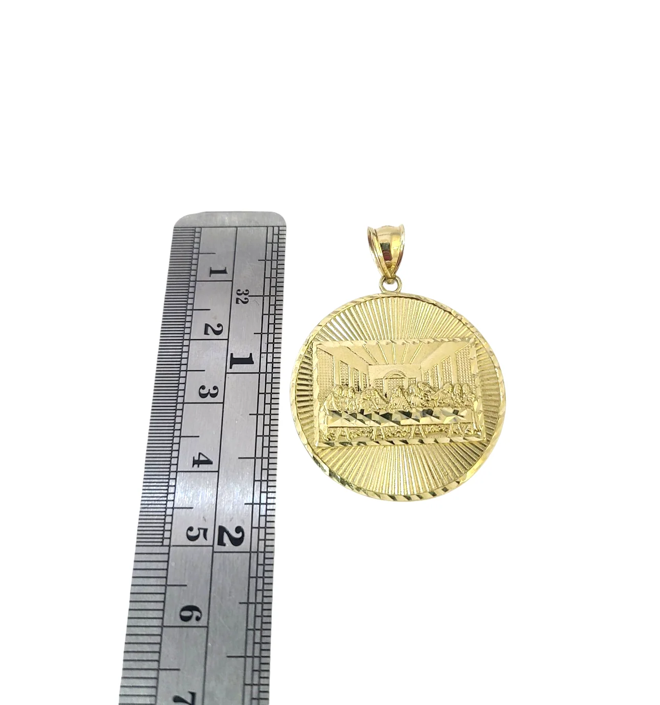 10K Yellow Gold Last Supper Pendant Charm Round Nugget Design 1.5-2 Inch - Image 3