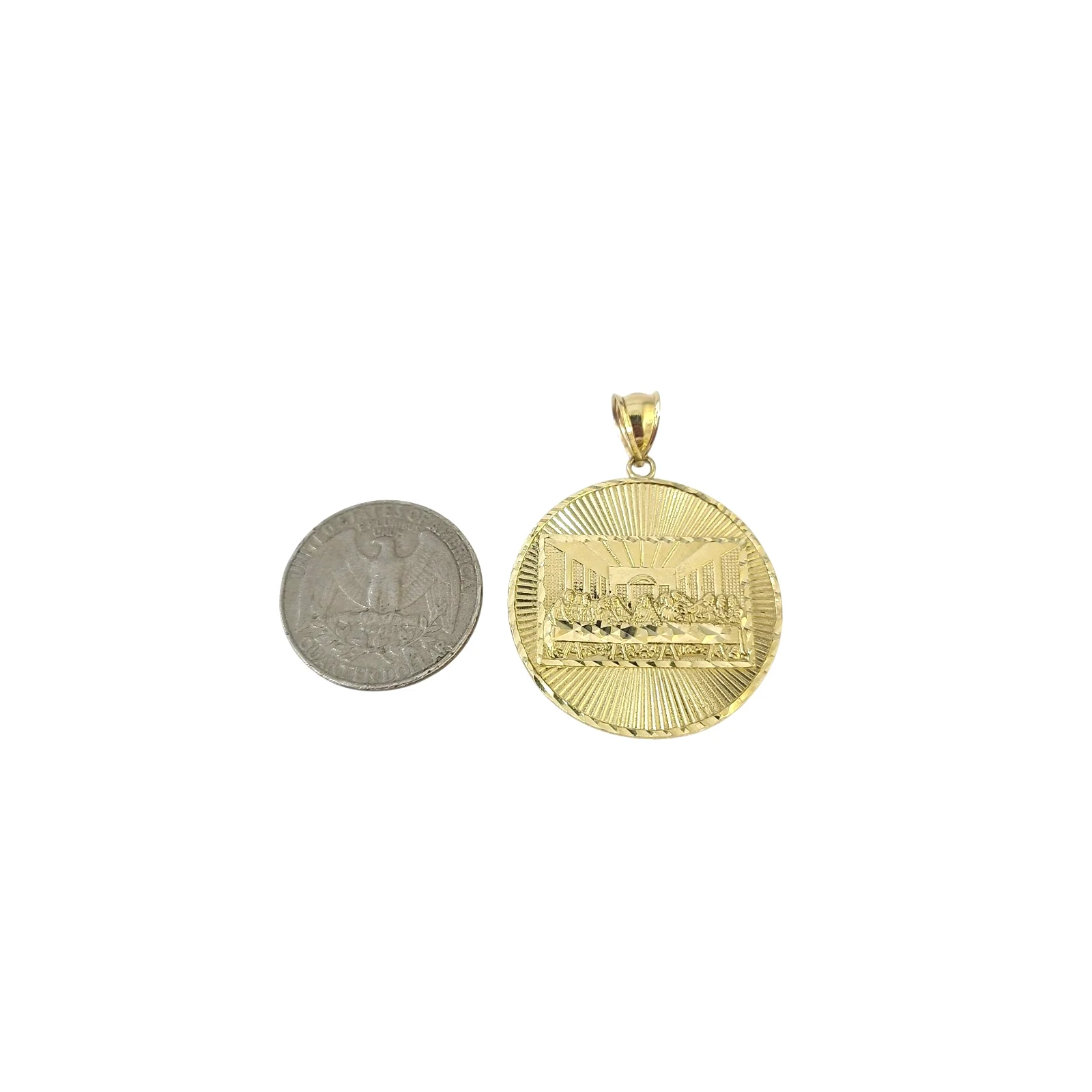 10K Yellow Gold Last Supper Pendant Charm Round Nugget Design 1.5-2 Inch - Image 4