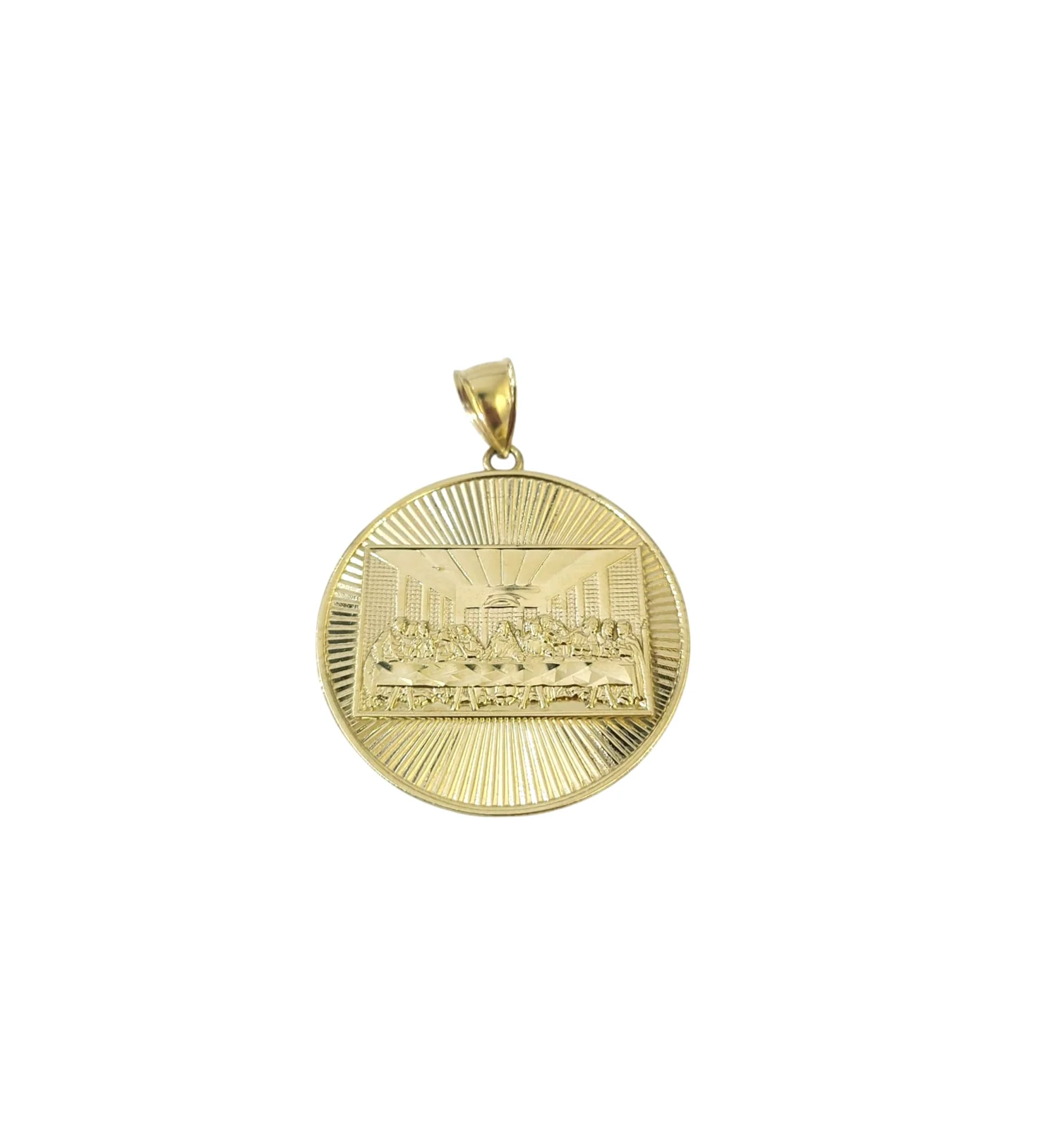 10K Yellow Gold Last Supper Pendant Charm Round Nugget Design 2 Inch - Image 2