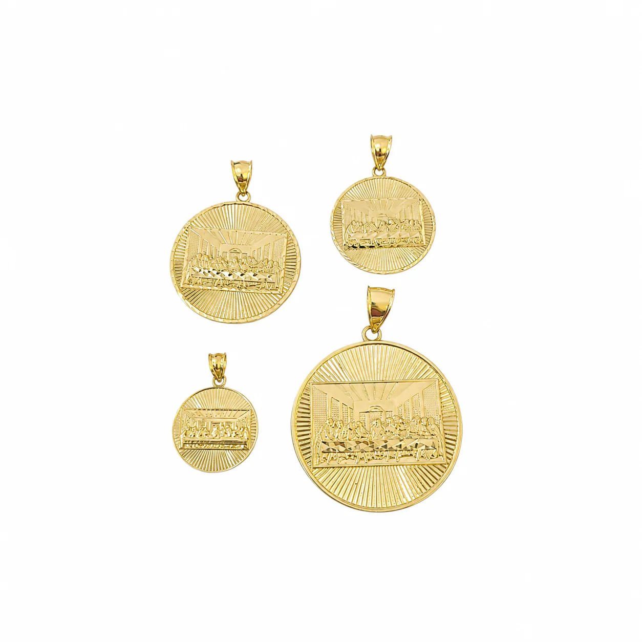 10K Yellow Gold Last Supper Round Pendant Charm Nugget Design Unisex - Image 6