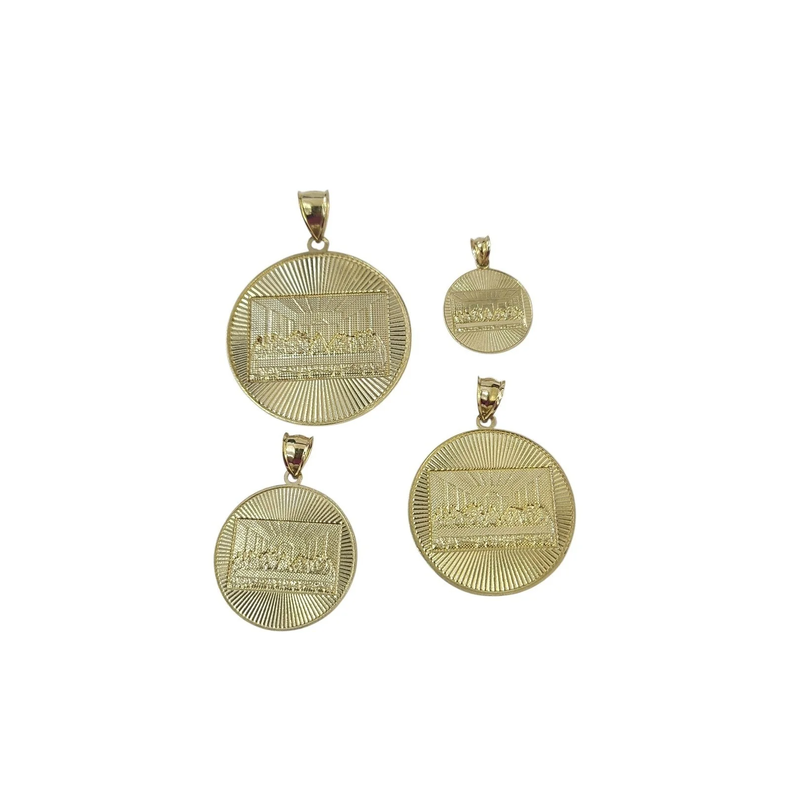 10K Yellow Gold Last Supper Round Pendant Charm Nugget Design Unisex - Image 8