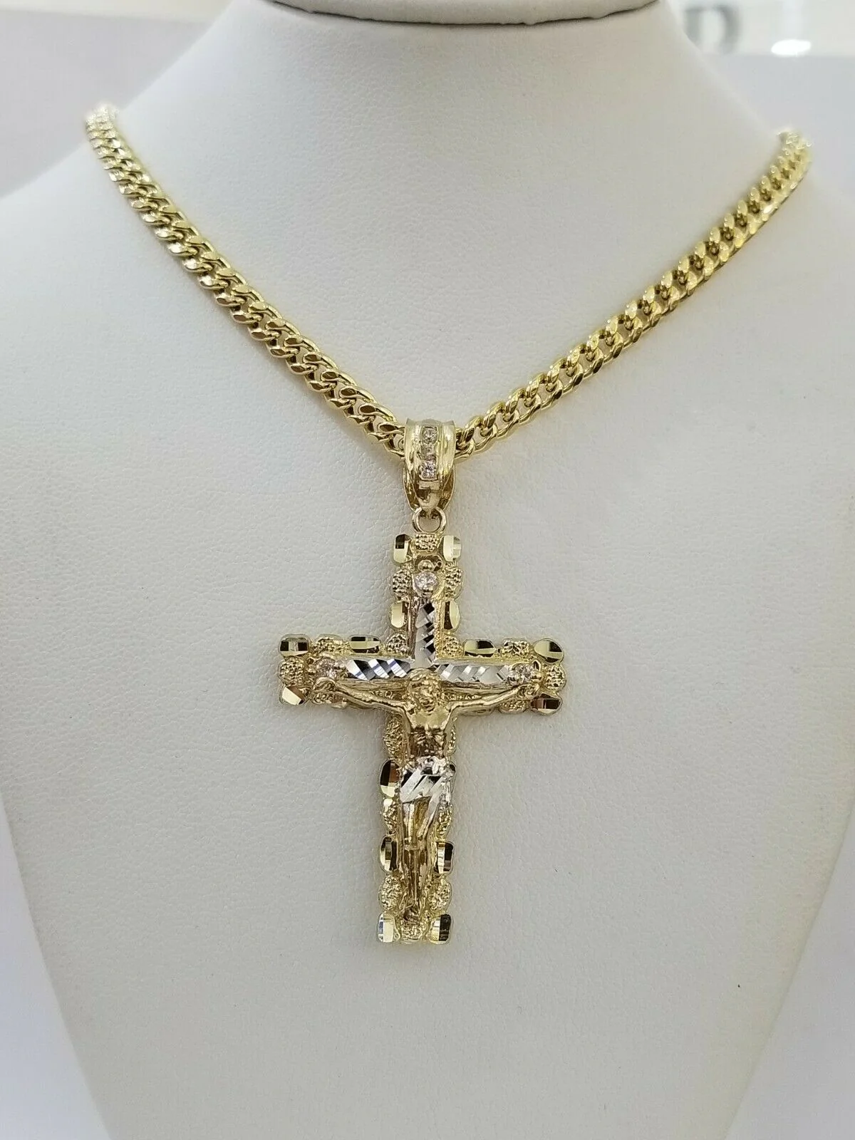 10k Yellow Gold Link Chain Pendant 5mm 18"-28" Miami Cuban Necklace Cross Charm - Image 3