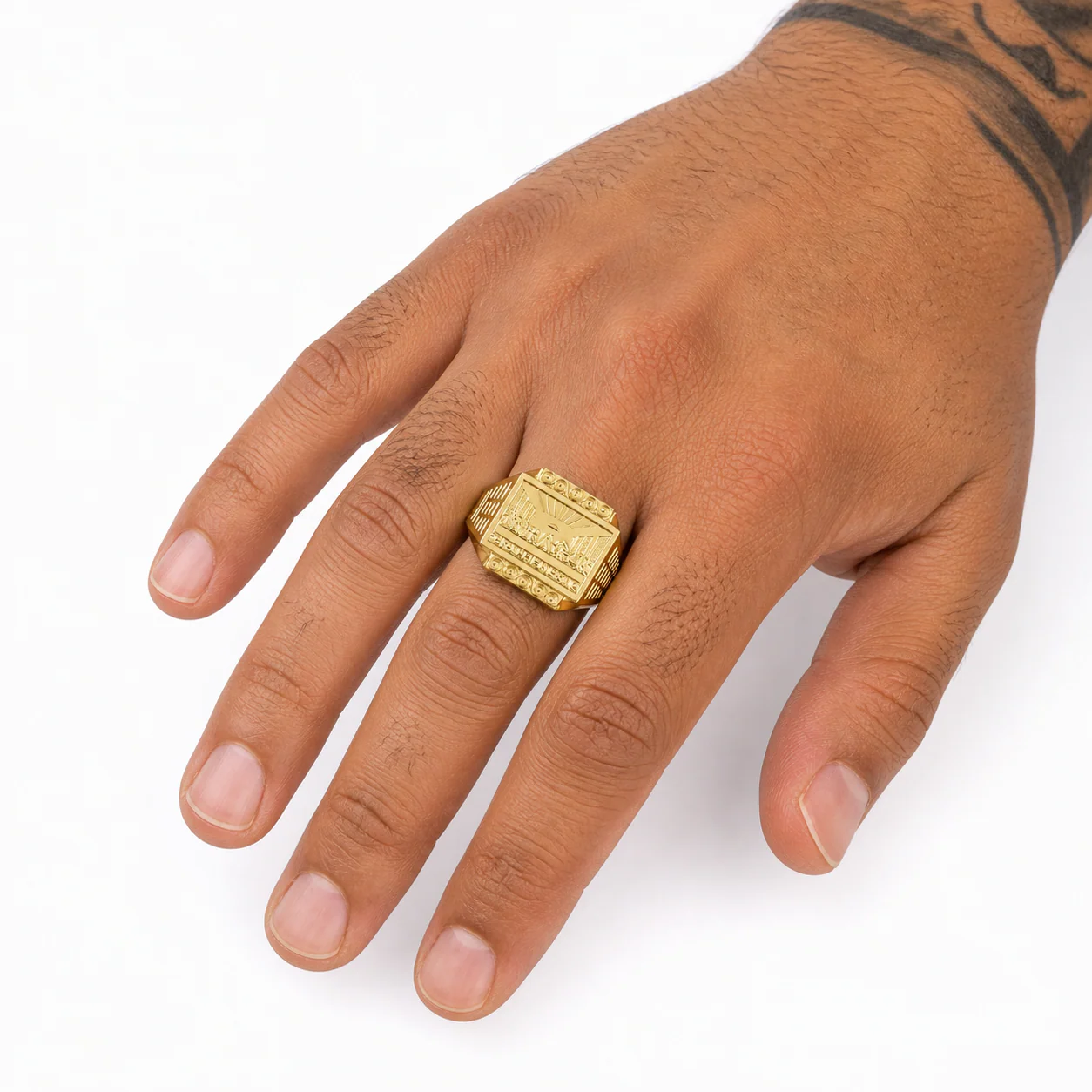 10K Yellow Gold Mens Last Supper Ring Signet Religious Band Bold Statement