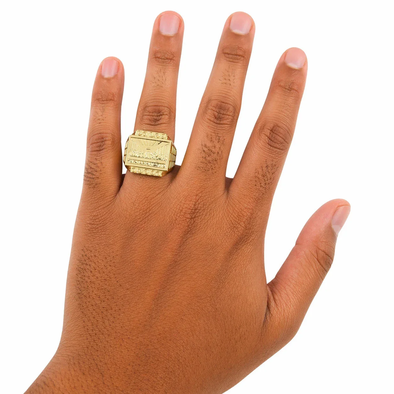 10K Yellow Gold Mens Last Supper Ring Signet Religious Band Bold Statement - Image 3