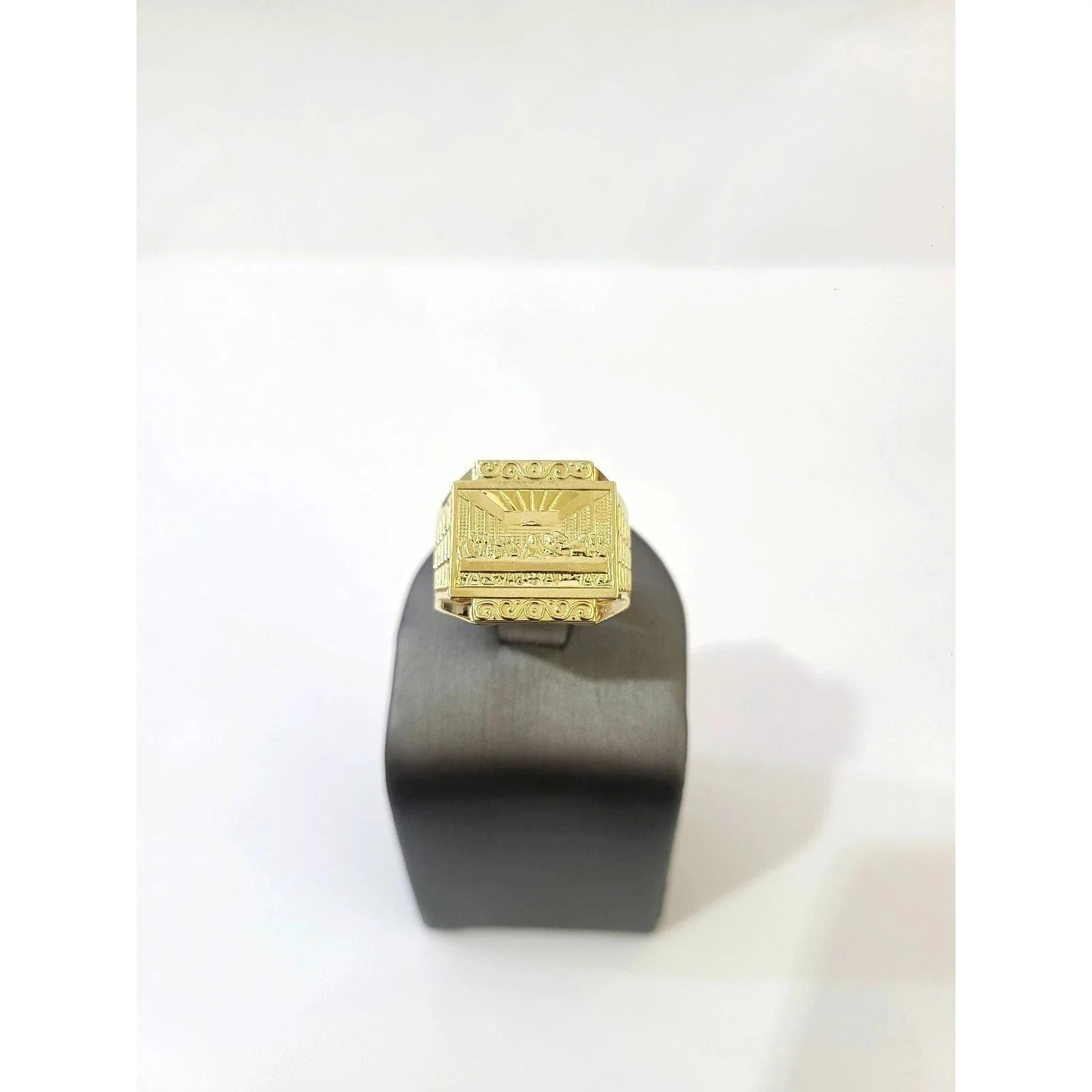10K Yellow Gold Mens Last Supper Ring Signet Religious Band Bold Statement - Image 5