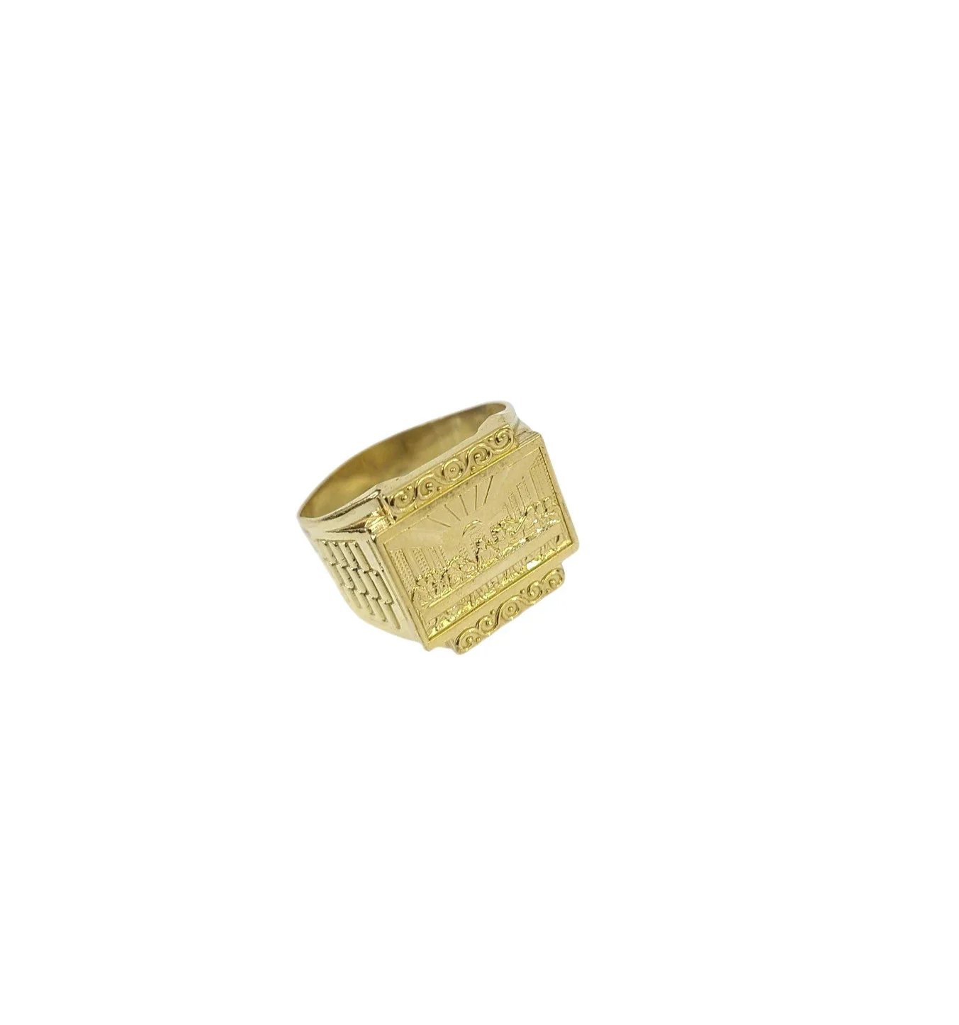 10K Yellow Gold Mens Last Supper Ring Signet Religious Band Bold Statement - Image 8