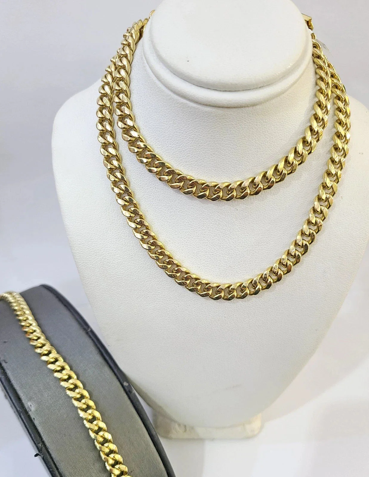 10k Yellow Gold Miami Cuban Chain 6mm Necklace Bracelet Set Real Men Women