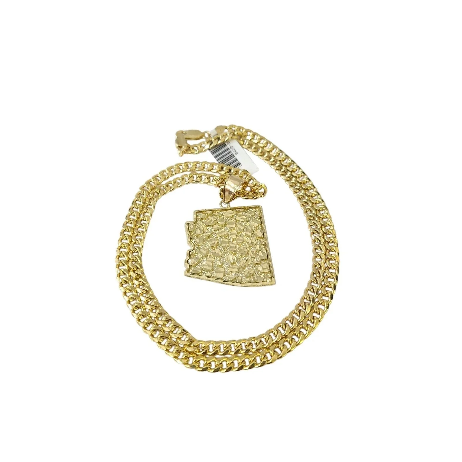10K Yellow Gold Miami Cuban Link Chain Set Arizona Map Charm Pendant 4.5mm 18-28 - Image 2