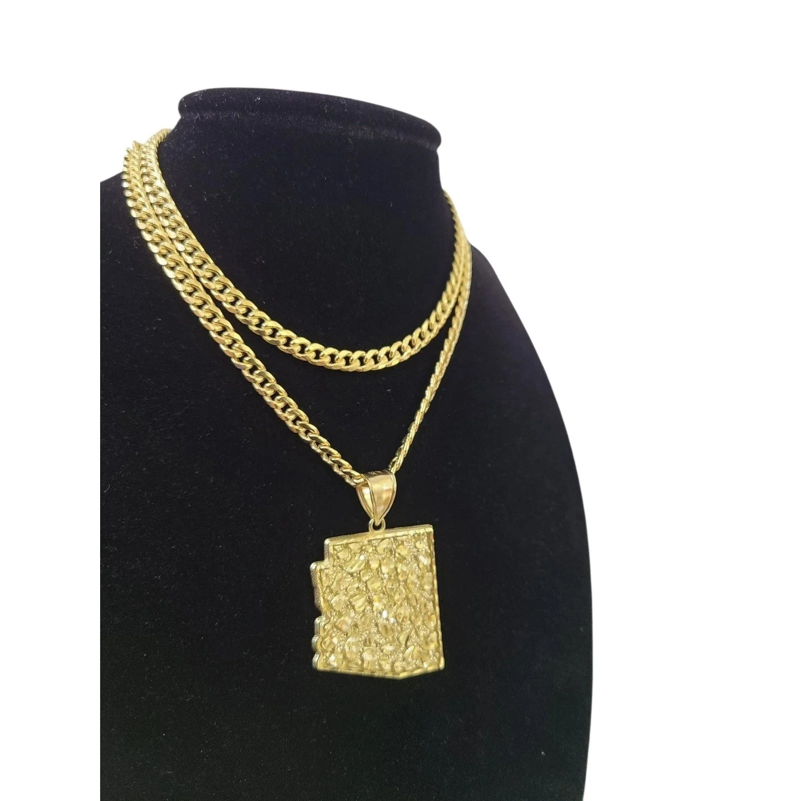 10K Yellow Gold Miami Cuban Link Chain Set Arizona Map Charm Pendant 4.5mm 18-28 - Image 3