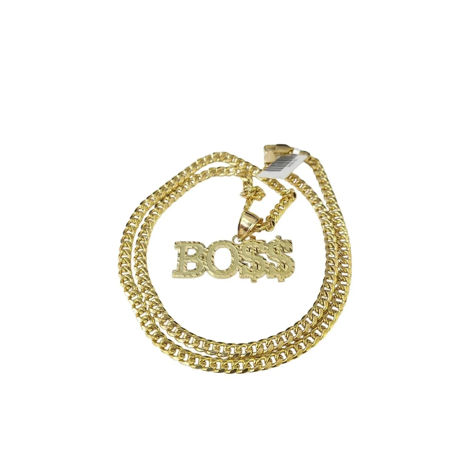10K Yellow Gold Miami Cuban Link Chain Set Bo$$ Charm Pendant 4.5mm 18-28" - Image 2