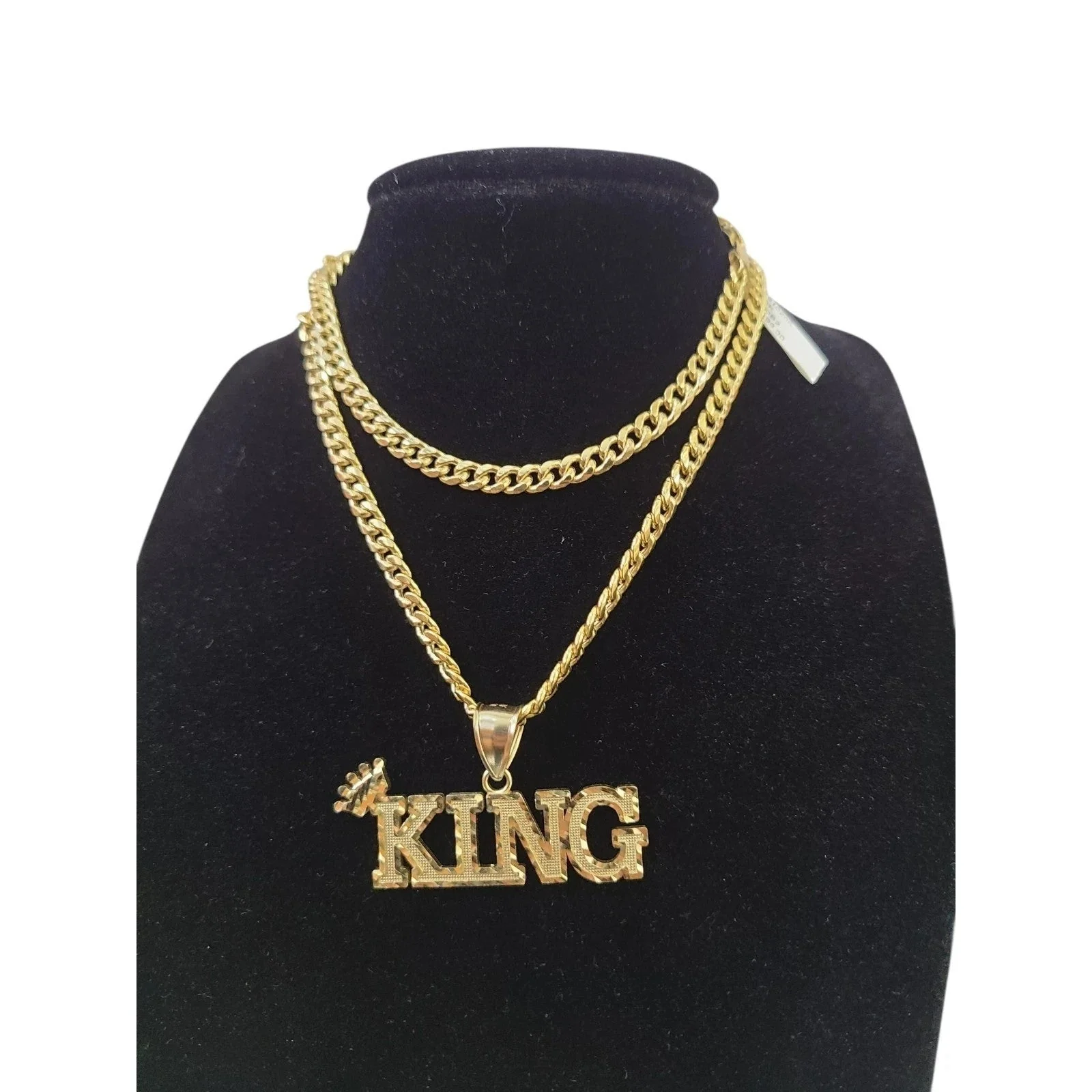 10K Yellow Gold Miami Cuban Link Chain Set KING Charm Pendant 4.5mm 18-28" - Image 2