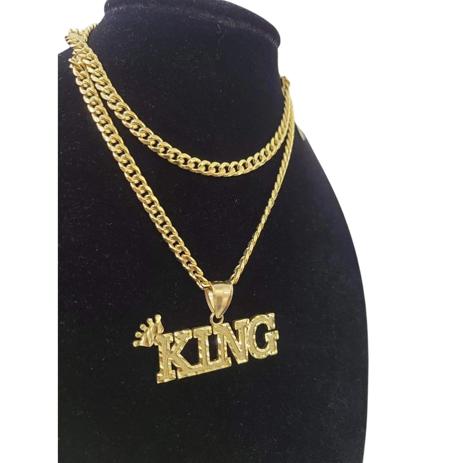 10K Yellow Gold Miami Cuban Link Chain Set KING Charm Pendant 4.5mm 18-28" - Image 8
