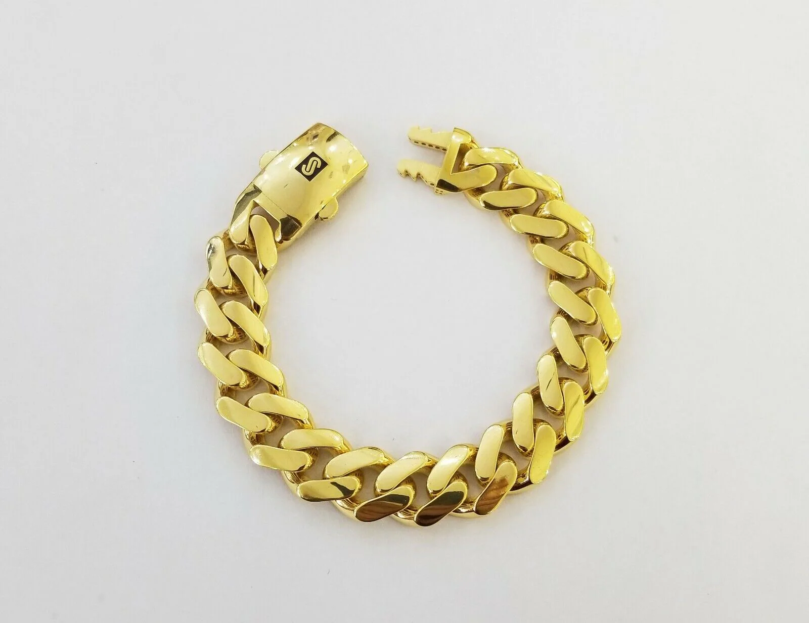 10K Yellow Gold Monaco Bracelet 8.5 inch 15mm Cuban link hand chain Real 10k - Image 2